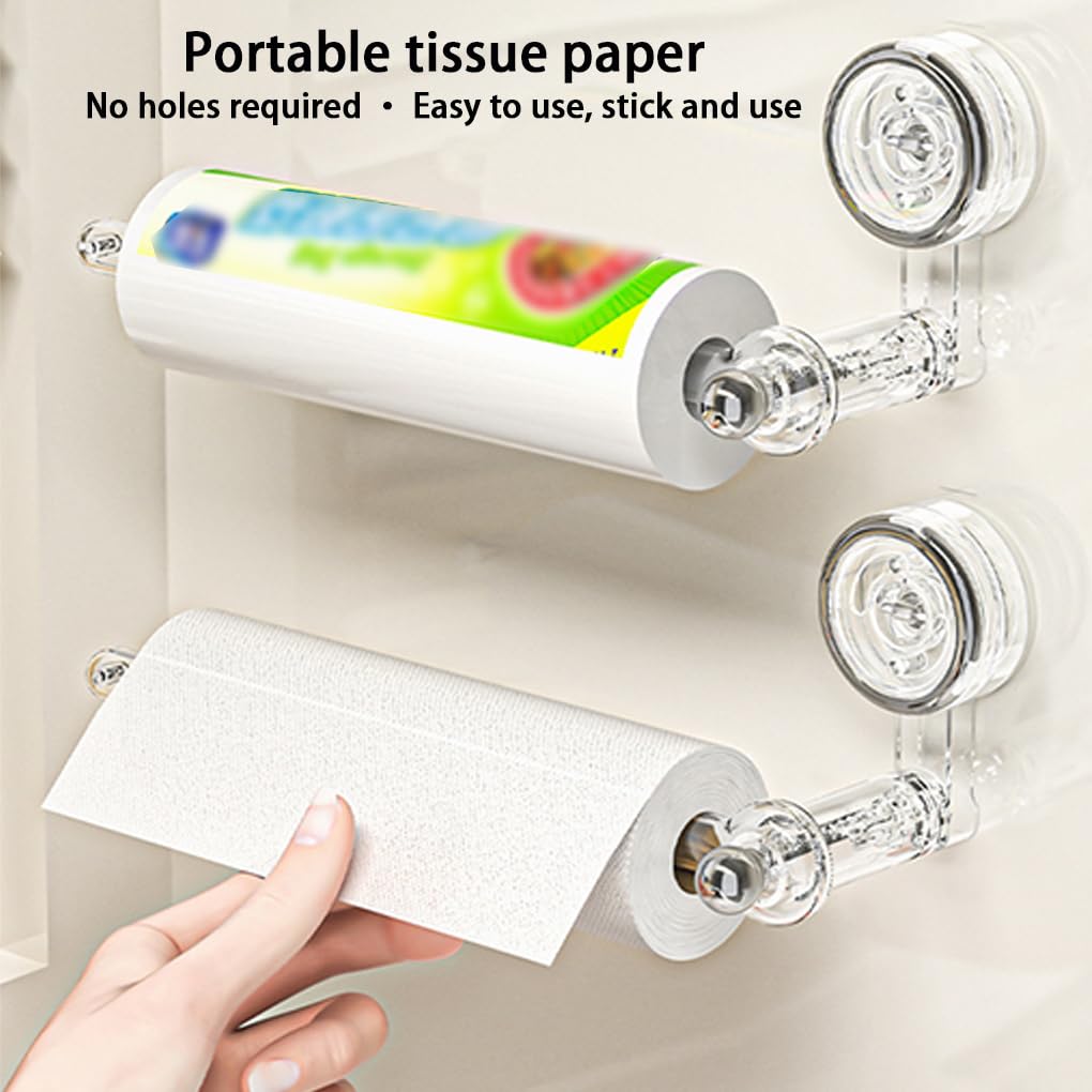 Portarotolo di carta con ventosa regolabile,trasparente | dispensa, bagno, cucina, rotolo di carta girevole