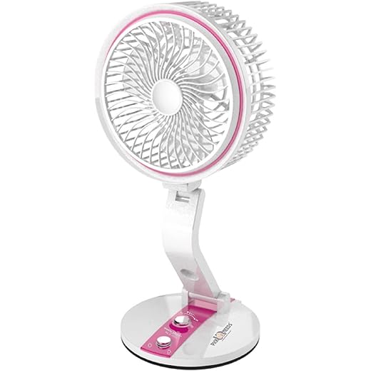 Pick Ur Needs Rechargeable Tabletop Personal Mini USB Rechargeable Desk Fan with LED Light, Camping Fan for Home Office (Pink)