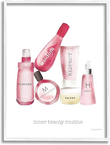 Stupell Industries Frases motivacionales de autoestima, cosméticos de moda, cita de belleza interior, diseñada por Mercedes Lopez Charro - Arte de