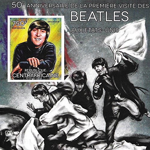 Francobolli da collezione - foglio Beatles 50 ° anniversario con John Lennon MNH foglietto Imperforate/Africa Centrale / 2014