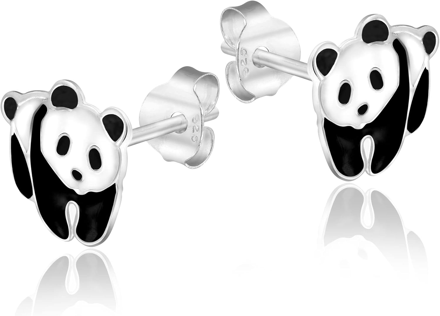 AeraVida Adorable Panda Bear Colored Enamel .925 Sterling Silver Stud Earrings | Silver Animal Stud Earrings | Panda Earrings for Women Sterling Silver - Image 2