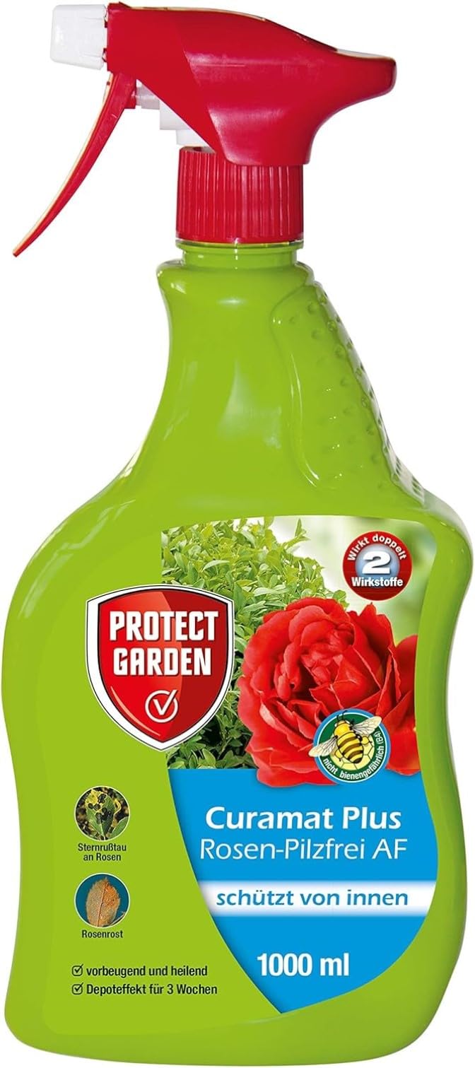 PROTECT GARDEN Curamat Plus Rosen-Pilzfrei Spray, anwendungsfertiges Spray gegen Pilzkrankheiten an Rosen und Zierpflanzen, 1 Liter