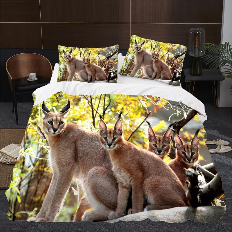Yellow Big Floppa King Duvet Cover Animal Print King Bedding Set Soft Microfiber Comforter Cover and 2 Pillow Shams 20"X36", Bed Set Duvet Covers