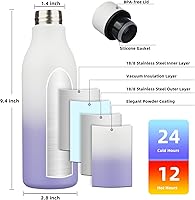 Vista 20 de BJPKPK Botellas de agua aisladas, botella de agua de metal de acero inoxidable de 18 onzas con correa, termo a prueba de fugas sin BPA, tazas