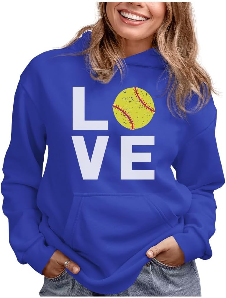 Tstars Love Softball Hoodie for Teen Girls and Women Gift Idea Players Coaches Fans Game Day Apparel