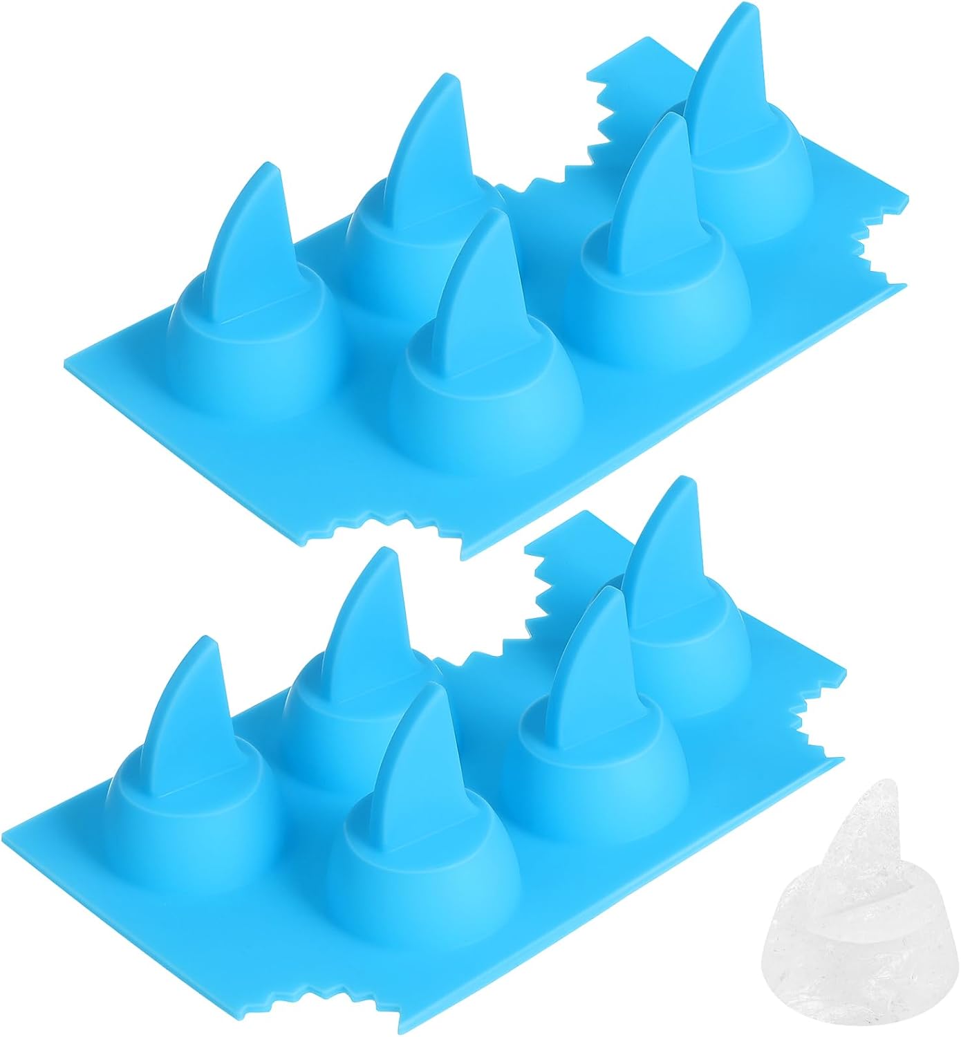 2 Pack Silicone Ice Cube Tray, Shark Fin Shaped Ice Trays for Freezer, Flexible Cake Chocolate Fondant Cookie Mold, 5.2x 3.1x 1.6 inches (Sky-blue)