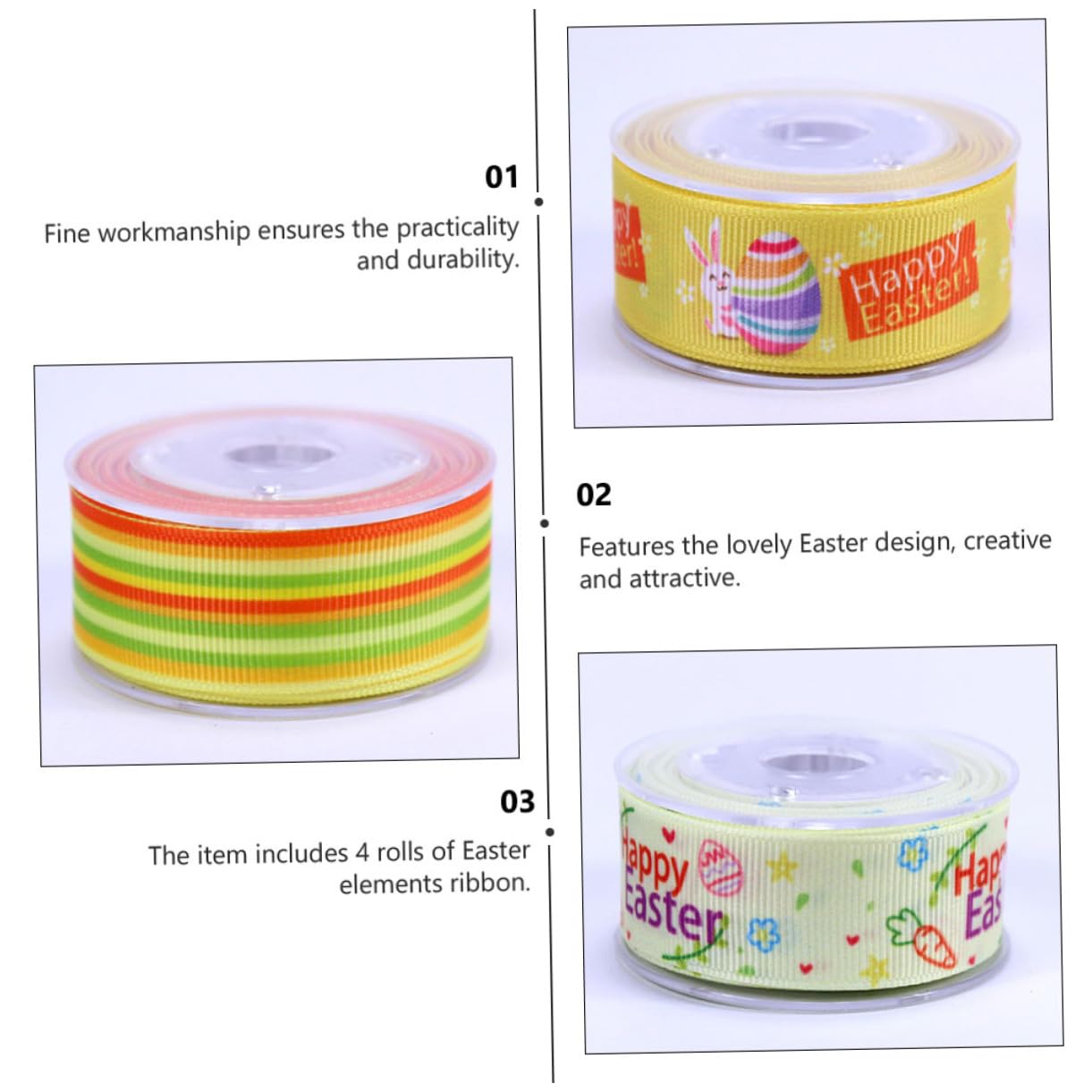 DOITOOL 3 Sätze Osterband Fadenspule Dekoband Ostern Geschenkpakete Diy Zubehör Eincremehilfe Seide Party Frühlingsband Verpackungsband Geschenkband Zum Thema Ostern Polyester 4 Rollen * 3