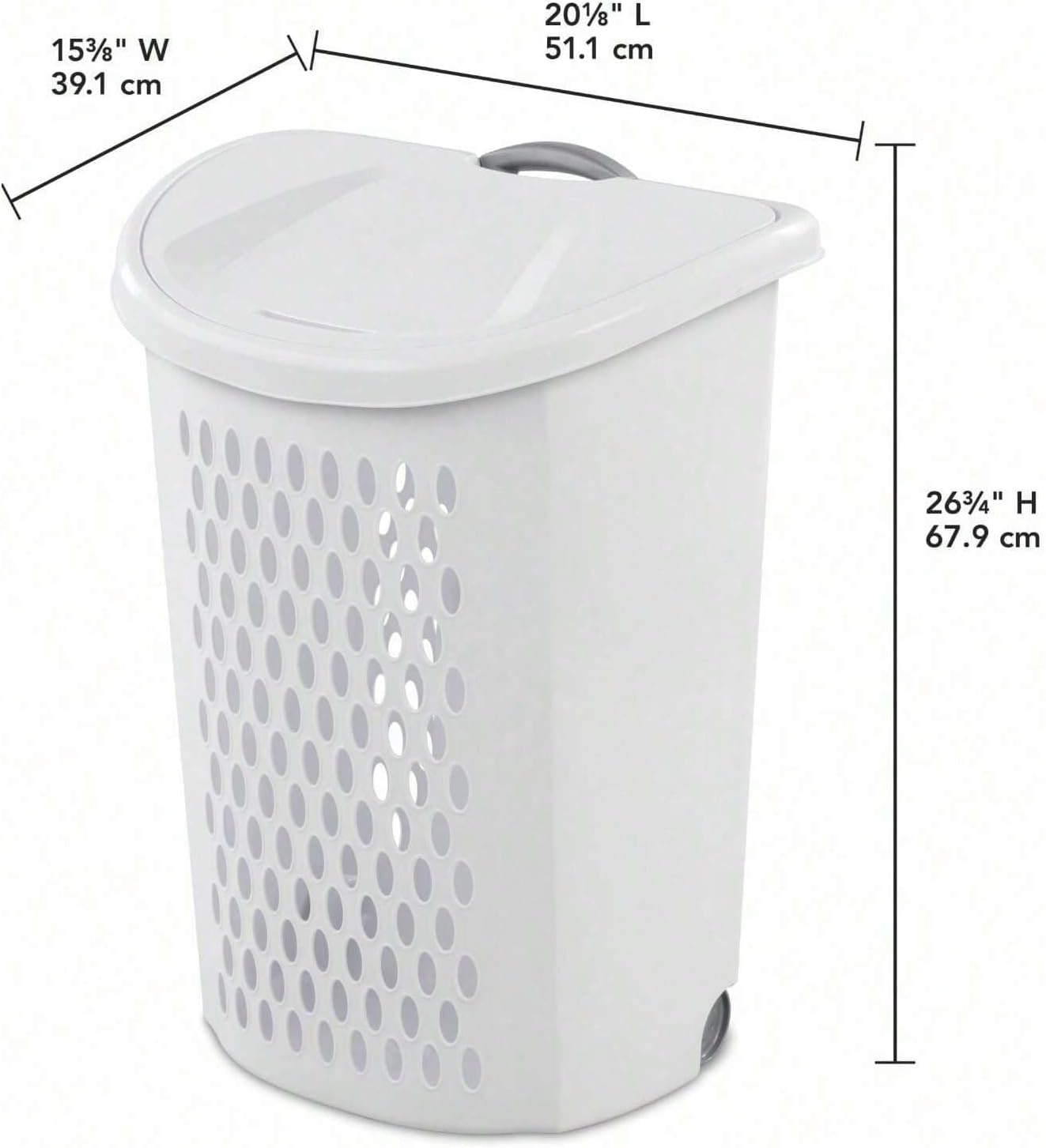 Plastic Laundry Hamper with Wheels & Lid, Large Rolling Clothes Basket, Ventilated Dirty Clothes Organizer Bin for Bedroom, Bathroom & Laundry Room, White