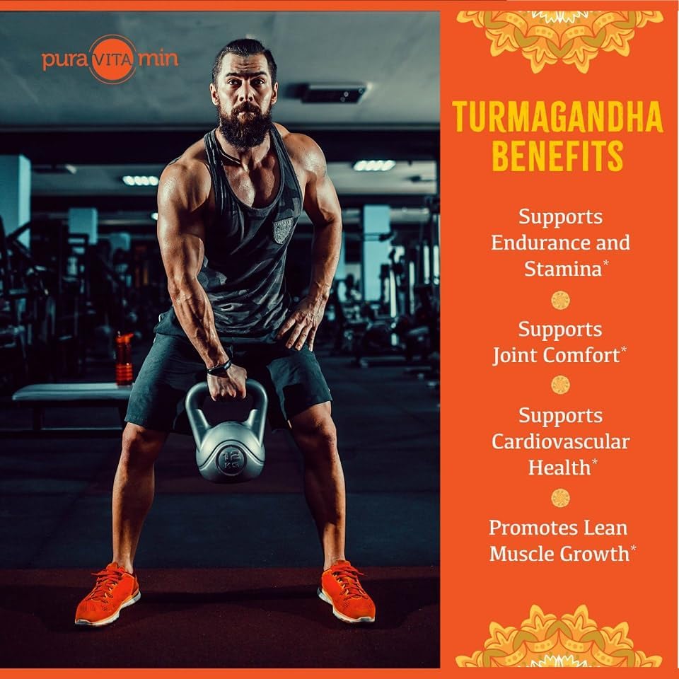 Miniatura 6 de PuraVITAmin Curcumina de cúrcuma con pimienta negra, cúrcuma, Ashwagandha, mezcla de raíz de suplemento para apoyo de inflamación articular y