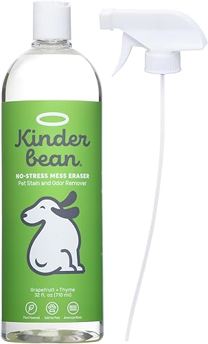 Kinderbean Eliminador de manchas y olores de orina para perros y gatos, individual 32 onzas, aroma de pomelo y tomillo, fórmula bioactiva enzima con