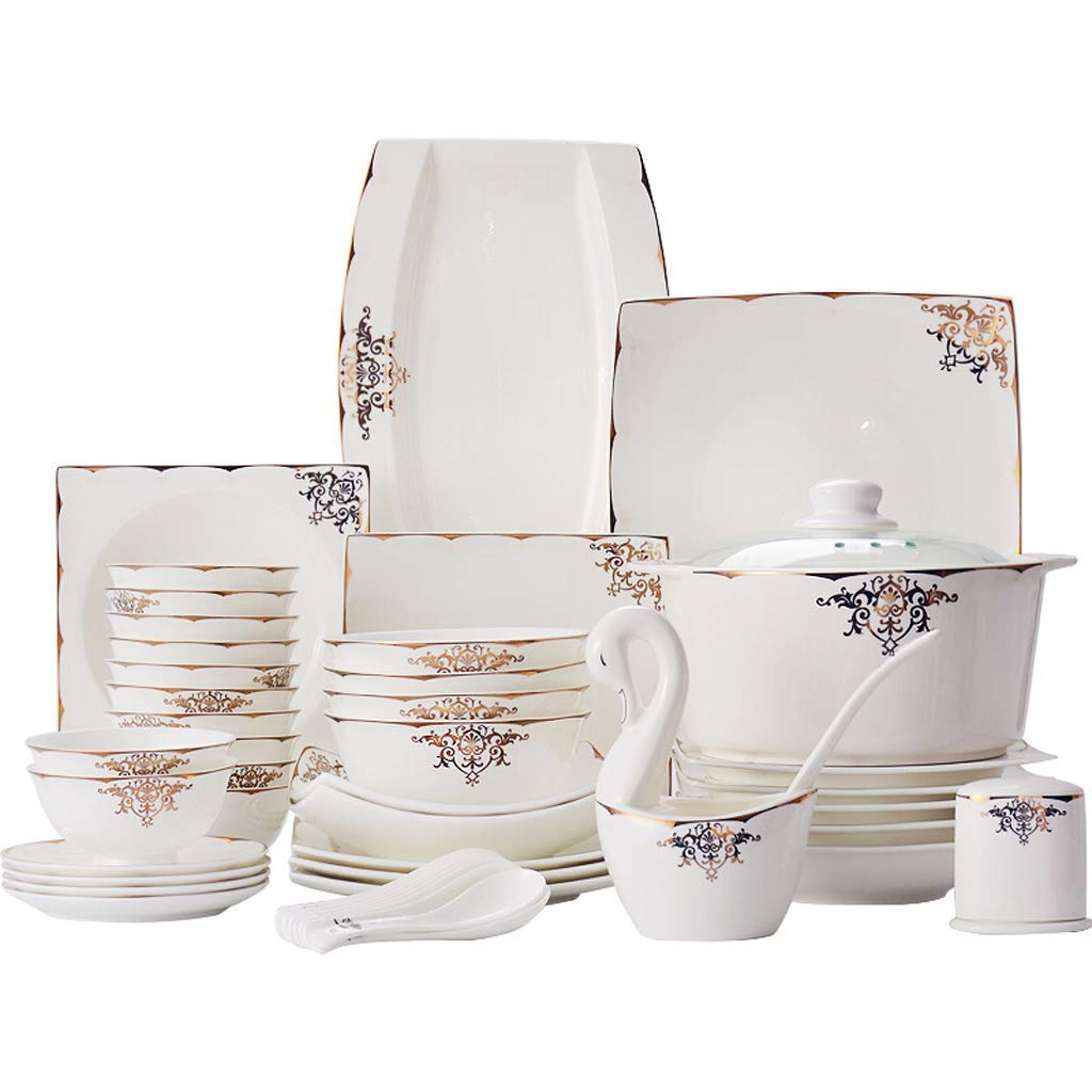 Set di stoviglie in Ceramica con 50 Pezzi, Ciotola/Piatto/zuppa/Cucchiaio|Set da tavola, Set Combinato in Porcellana Stile