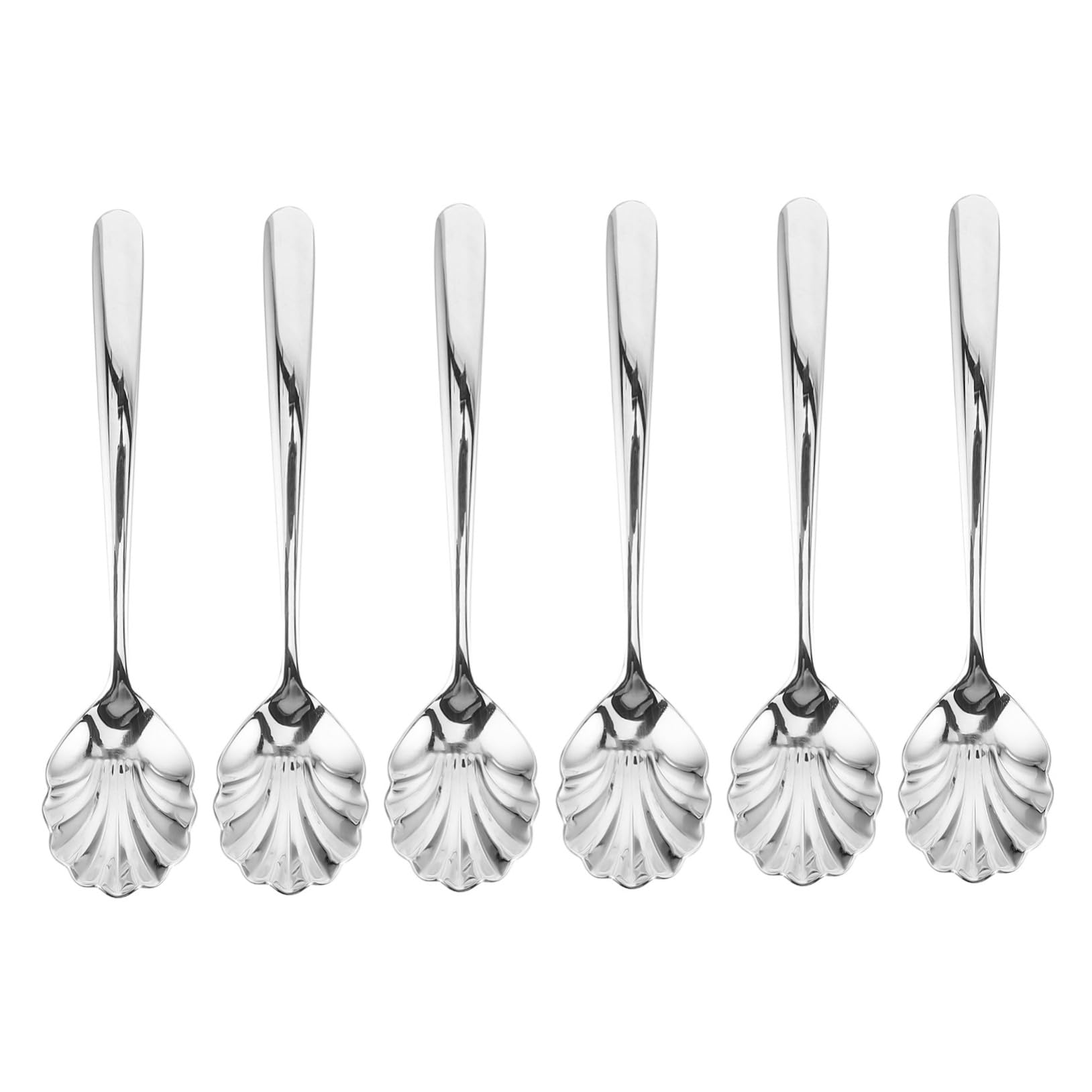 Gatuida 6pcs Stainless Steel Shell-Shaped Coffee Dessert Spoons for Upscale Dining Environments and Hotels, Rust-Resistant Elegant Scalloped Design, for Yogurt and Cake Serving