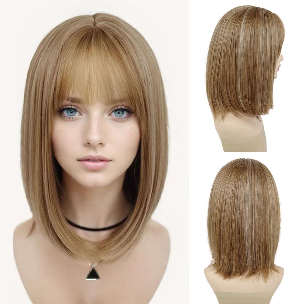 GNIMEGIL 16 Inch Light Brown Wigs Velma Costume Women Anime Costume Short Brown Cosplay Bob Wig With Bangs Natural Cute Soft Wigs For Daily Party