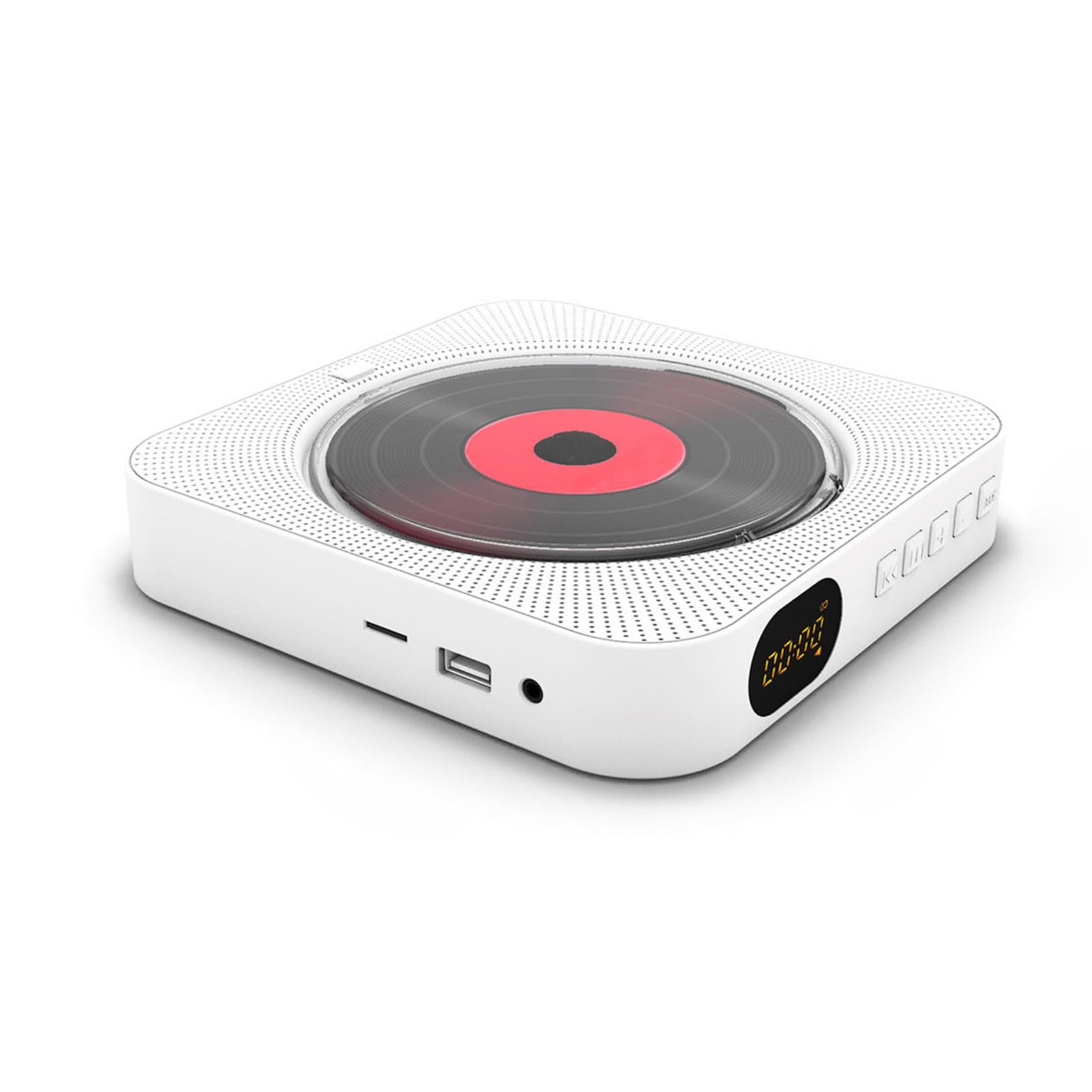 Walmeck Przenośny Odtwarzacz CD Głośnik Muzyka Stereo Ekran LED Odtwarzacz CD do Montażu na ścianie Pilot/BT/FM/TF Card/AUX Biały (Wtyczka UE)