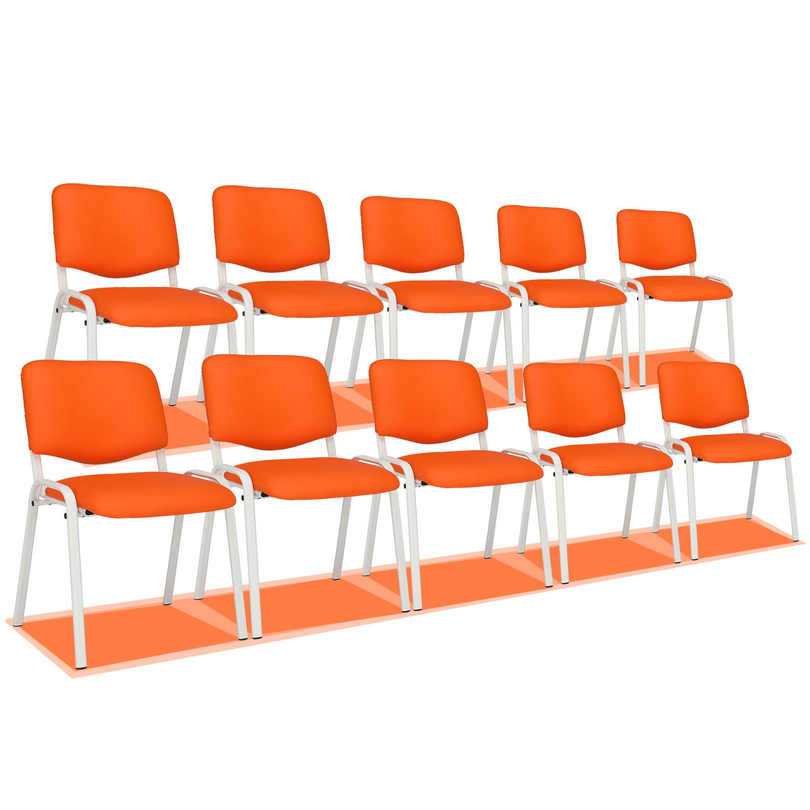 VINGLI 10-Pack Waiting Room Chairs, Stackable Chair for Office, Pu-Orange