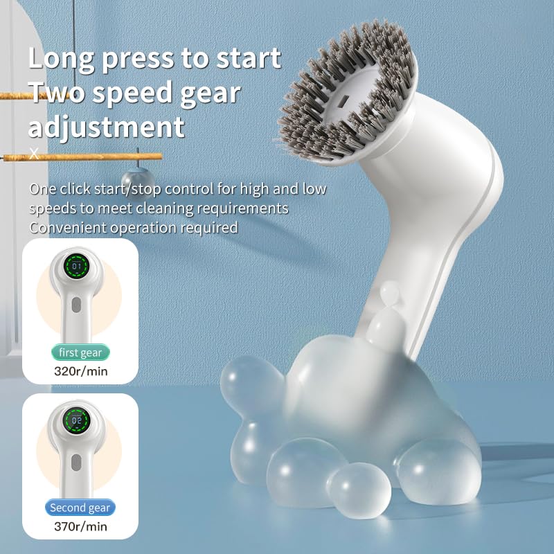 Image of COO Electric Spin Scrubber, Cordless Cleaning Brush Scrubber, Home Power Scrubber for Cleaning Bathroom Kitchen, Cleaning Brush with 8 Replacement Heads Bathroom Cleaner (White, SX828)