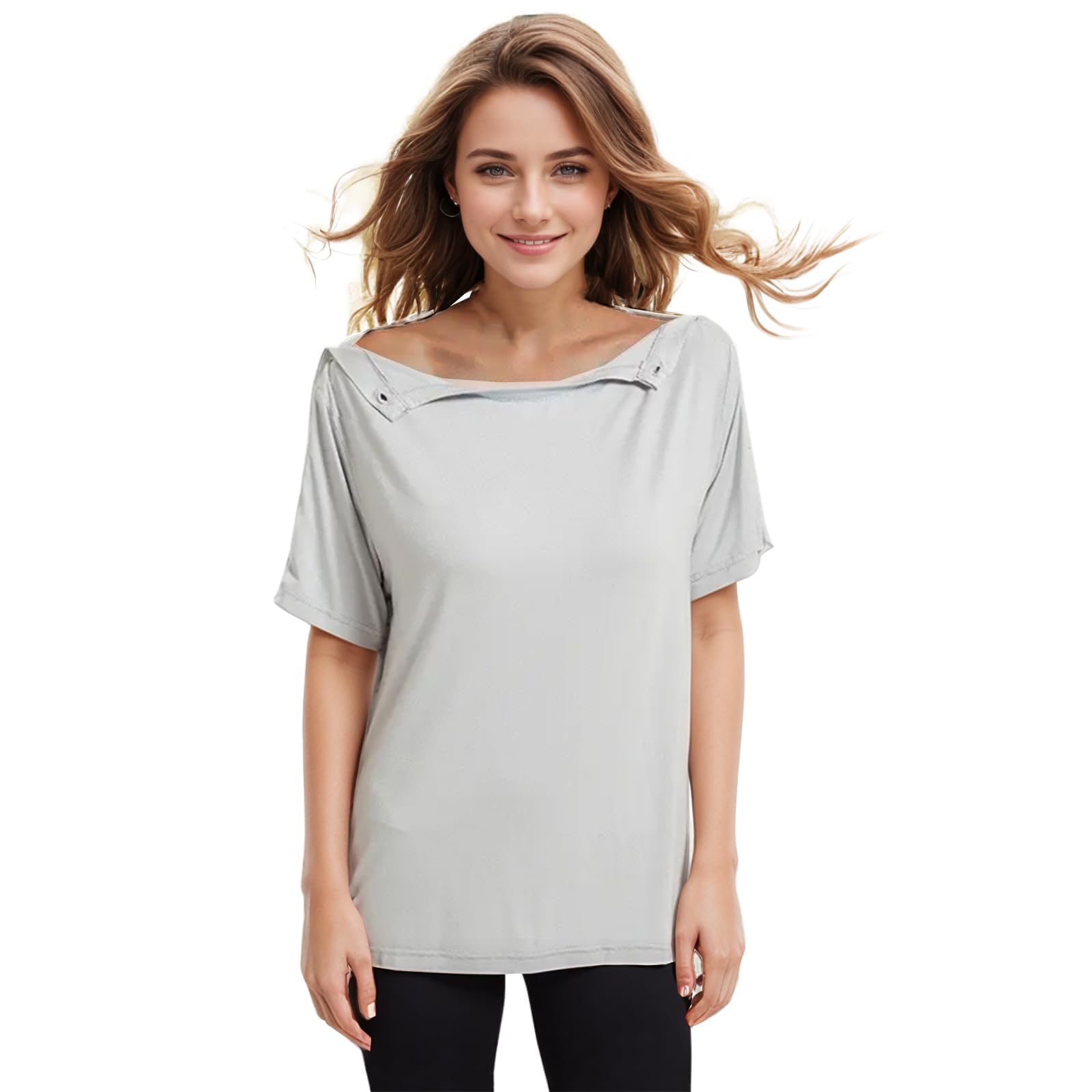Chemo-Shirt nach der Schulter, vollständig offen, seitlicher Druckknopf, anpassungsfähig, Unisex, Brustöffnung, Chemo-Shirt