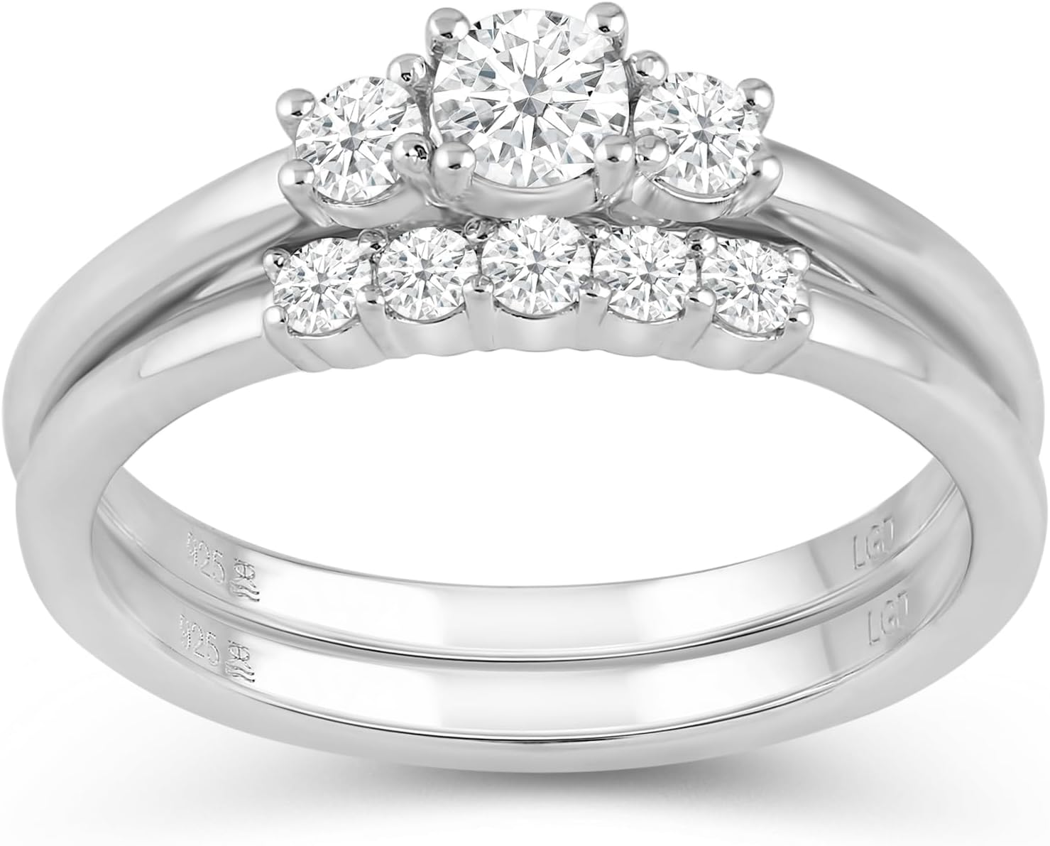 Jewelili 925 Sterling Silver Diamond Ring for Women | 0.50 CTW Round Bridal Sets Wedding Engagement Rings | H Color I1 Clarity | Lab Grown Diamond Ring | Size 6,7 & 8