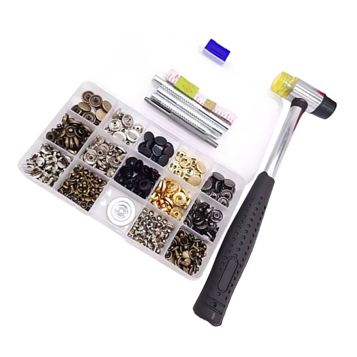 NUOBESTY Bottoni Automatici a Pressione Rotondi in Ottone 12, 5 Mm | 50 Set, 100 Rivetti Inclusi, 1 Attrezzo di Installazione, per Tessuti e Giacche