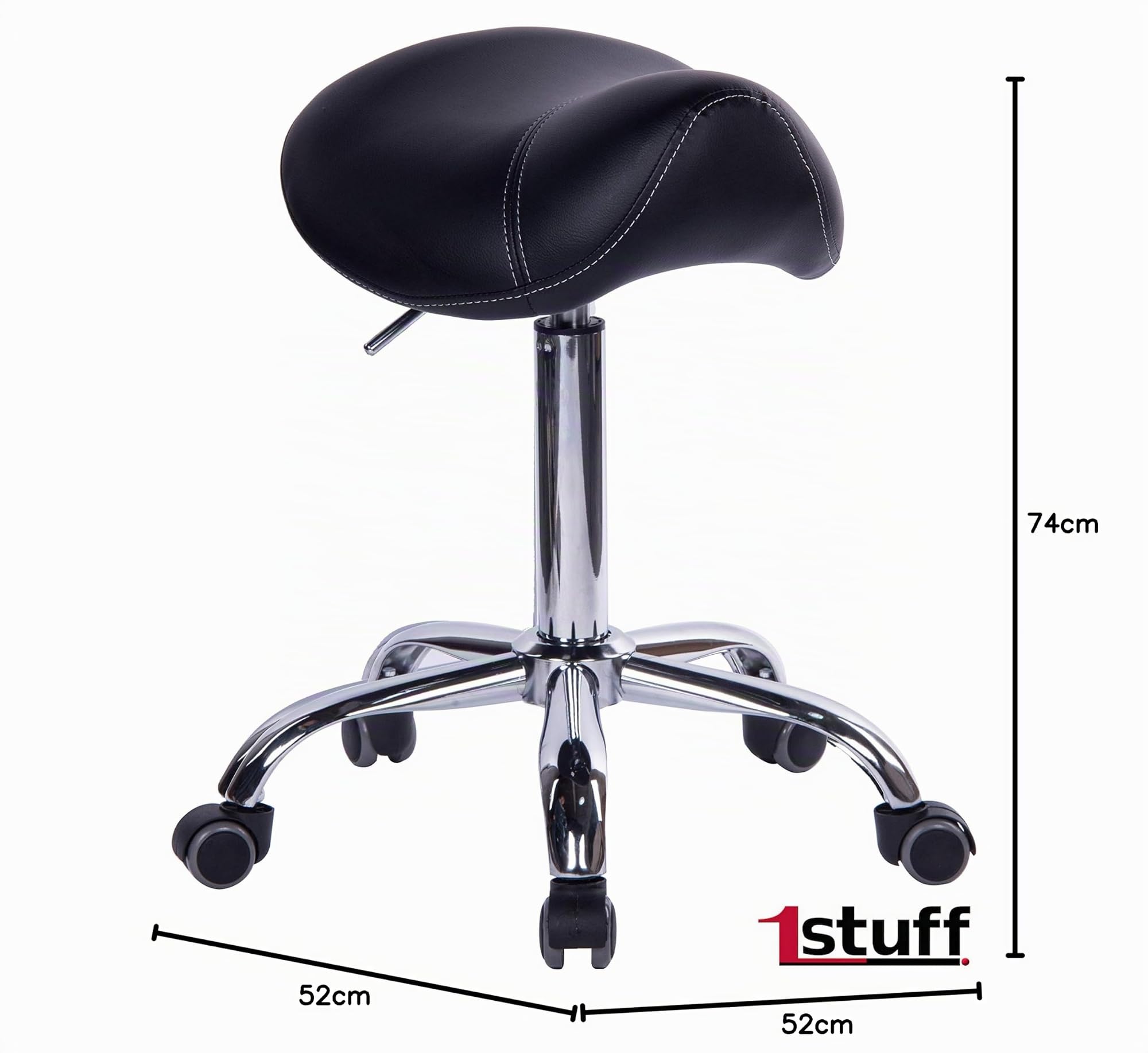 Sattelhocker Sattelstuhl MULY- Sitzhöhe bis ca. 74cm, Schwarz