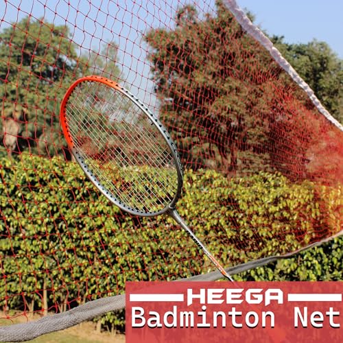 Image of Heega Nylon Badminton Net All-Weather | for Indoor & Outdoor Courts | Professional & Practice Play & Plant safty Perpuse | Tournament-Competition Quality (Pack of 1) 20x2.5 ft (Red)