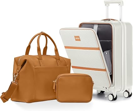 Joyway Carry on Luggage Airline Approved with Front Pocket, Hardside 20 Inch Travel Luggages with Cup Holder, Carry-on Suitcase with Leather Handbag