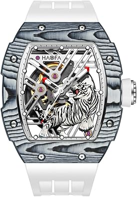Haofa Skeleton Automatic Mechanical Watch for Men Tiger Stripes Carbon Fiber Bezel Watch Sapphire Luminous Waterproof Mens Business Casual Watch 1973