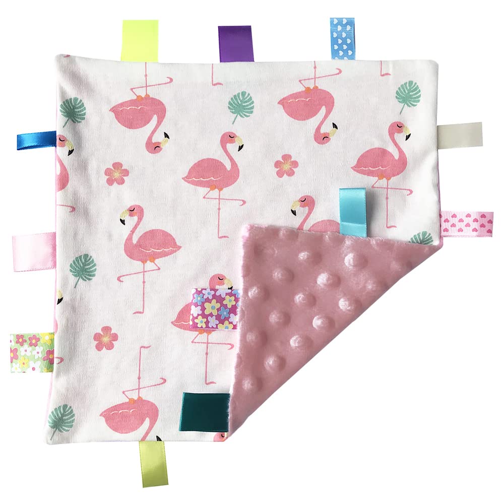 Baby Pink Comforter Blanket with Tag - Flamingo Animal Security Blanket with Plain Pink Textured Underside