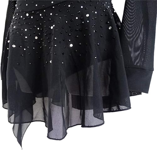 Miniatura 2 de LIUHUO Vestido de patinaje artístico para niñas y adolescentes, negro patinaje sobre hielo, disfraz de baile para mujer