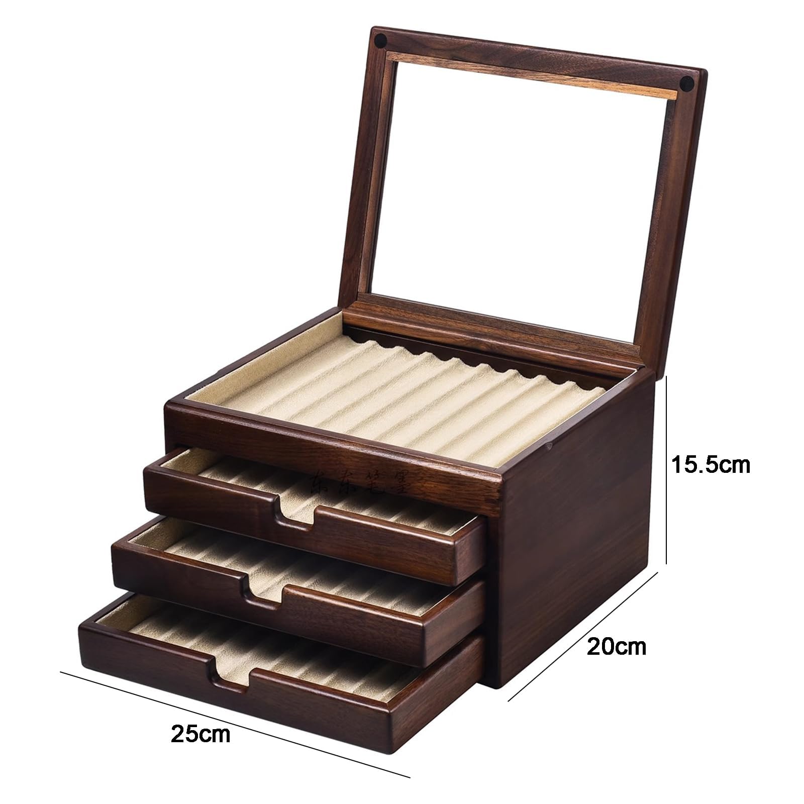 COYEUX Caja expositora de Madera de 4 Capas para bolígrafos, Estuche para 40 Plumas estilográficas, con 3 cajones, Ventana Superior de Cristal, Regalo para el Día del Padre
