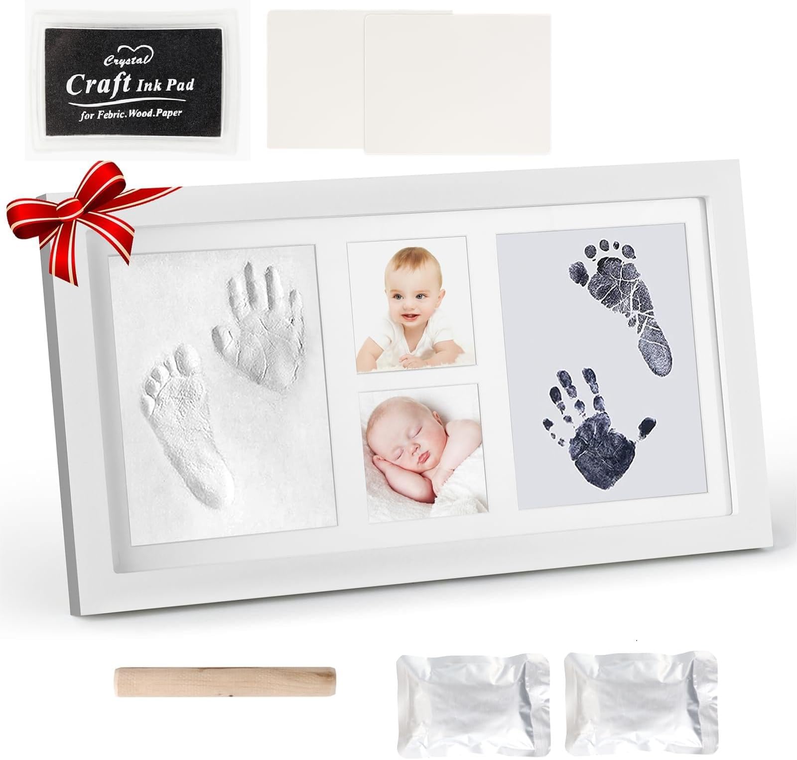 SWEWARM Newborn Baby Handprint Footprint Photo Frame Kit, Perfect for Baby Boy Girl Gift, Baby Shower Gifts, Newborn Baby Keepsake Frames Wood for Baby Shower Party 100-day Party