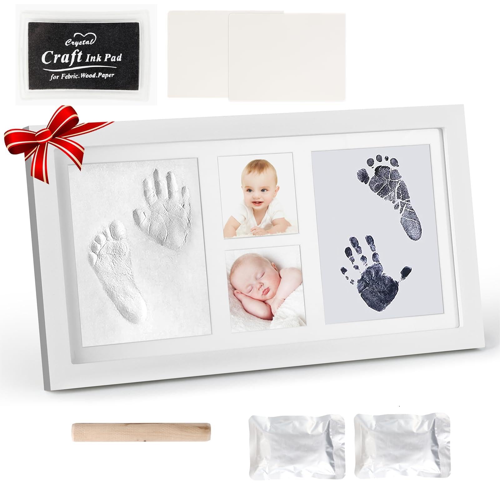 SWEWARM Newborn Baby Handprint Footprint Photo Frame Kit, Perfect for Baby Boy Girl Gift, Baby Shower Gifts, Newborn Baby Keepsake Frames Wood for Baby Shower Party 100-day Party