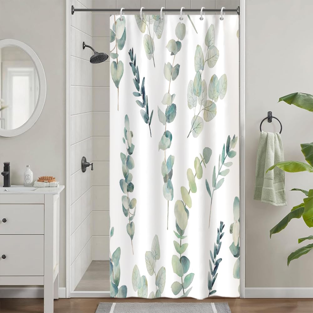 Cortina de Ducha de Hoja Eucalipto, Cortinas de Ducha Verde Oro Abstracto Planta Cortinas de Baño Antimoho Impermeable Lavable Tejido de Poliéster Cortina Ducha con 12 Ganchos 120x200cm — view 44
