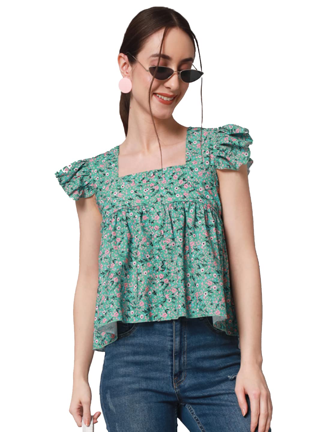 ADDYVERORuffled Sleeve Woven Button Down top