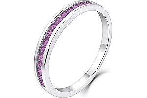 925 Sterling Silver Stackable Band Ring with Birthstone - Amethyst Eternity Ring