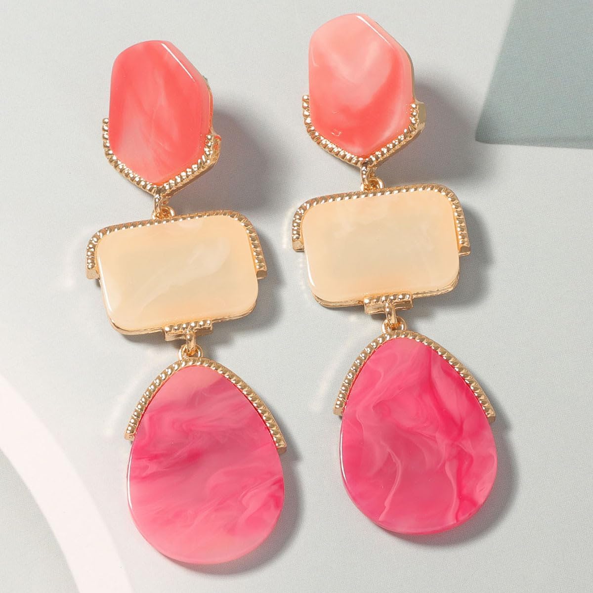 Acrylic Geometric Earrings for Women Multilayer Resin Earrings Pink Blue Earrings Long Drop Dangle Earrings Victorian Jewelry Multicolor Teardrop Waterdrop Dangling Accessories - Image 3