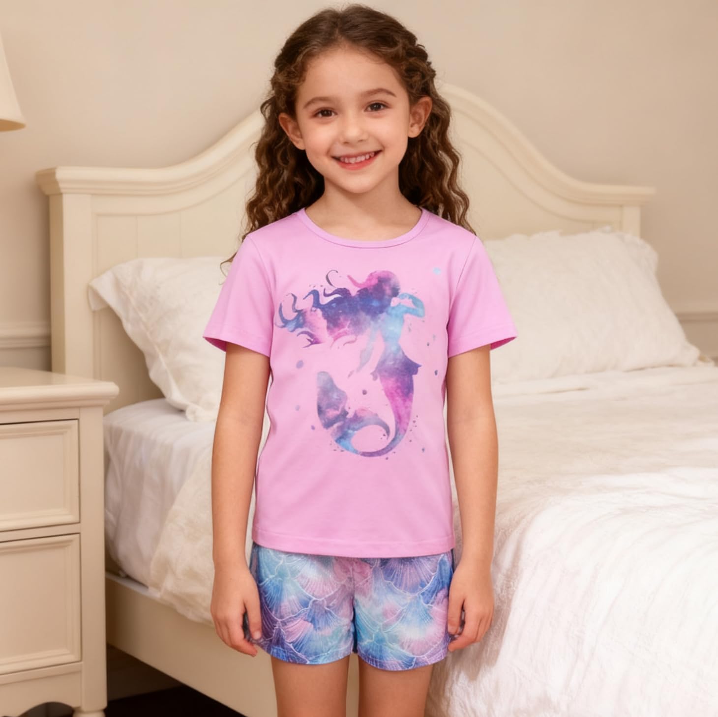 Funnycokid Girls Pajamas 3 Piece Short Sleeve Shirt Top Pants Shorts with Pockets 7-14 Years - Image 6