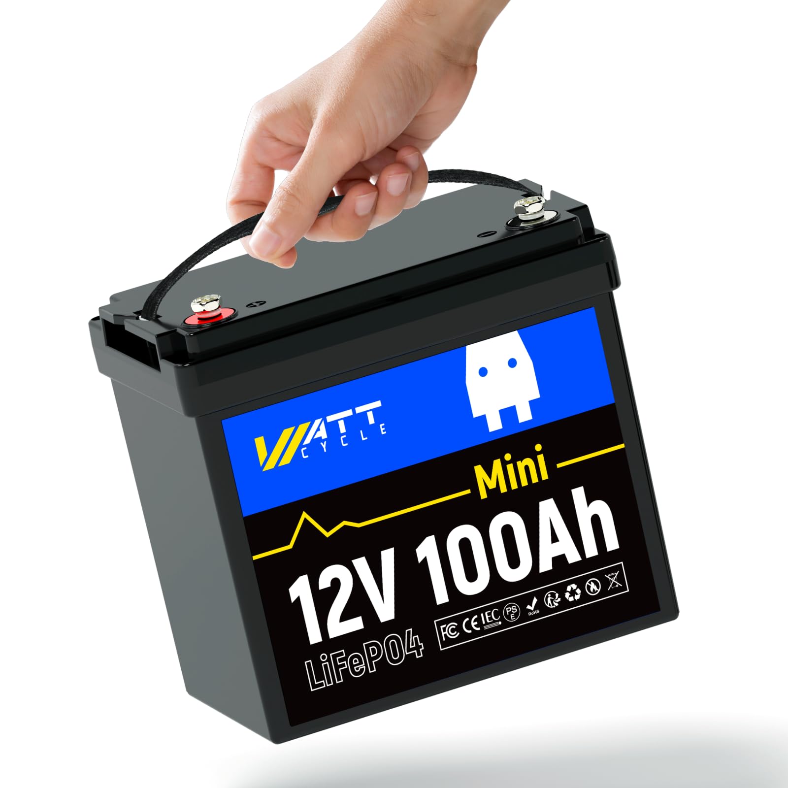 WattCycle Batería LiFePO4 Mini 12V 100Ah,Batería de Litio 1280Wh