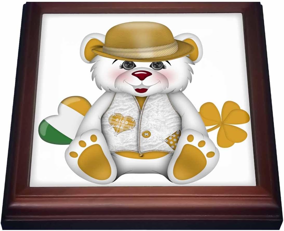 3dRose Cute St Patricks Day Yellow, Green, and White Bear Illustration Trivet with Tile, 8" x 8", Brown