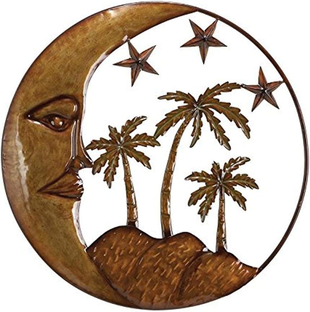 Red Metal Sun and Moon Indoor Outdoor Wall Decor