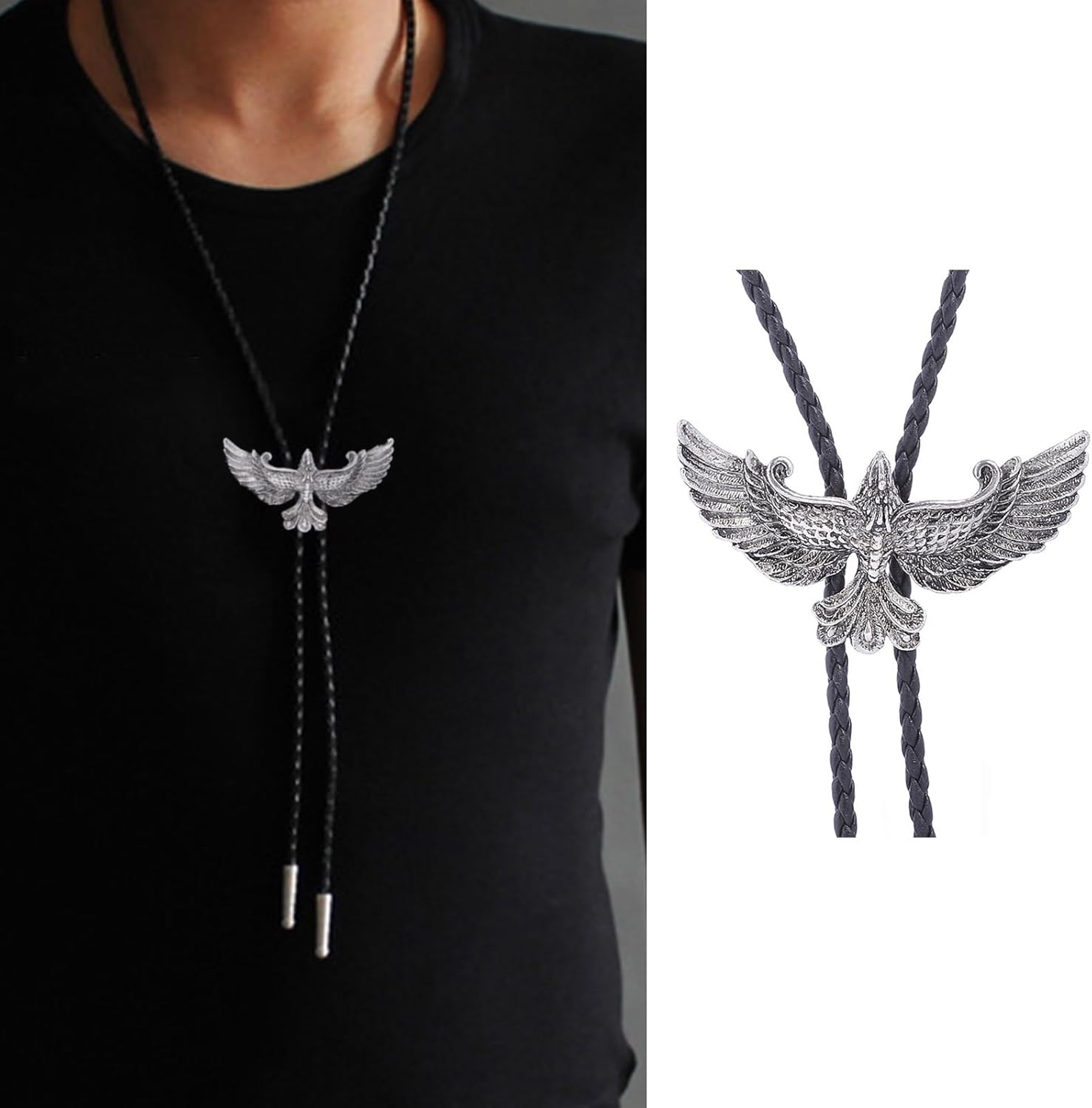 Adjustable Bolo Tie Western Cowboy Necktie for Men Women BAYAJIAZe Necklace Vintage Shirts Relief Eagle Buckle Pendant