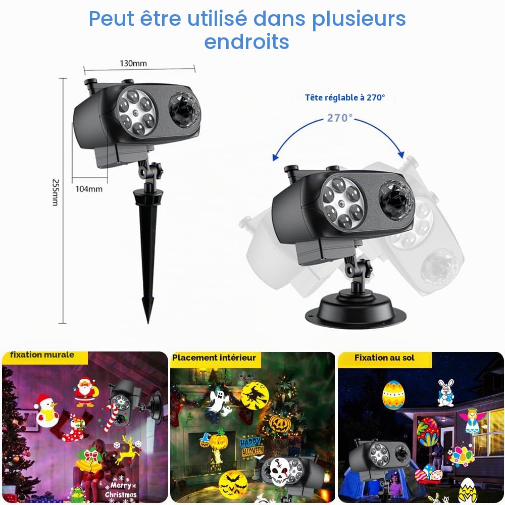 OBEST Projecteur LED de Noël, 2 en 1 Étanche Halloween Lampe de Projection pour l'extérieur et l'intérieur, Flocons Neige Lampe Projection avec 10 Foil 80 Motifs 10 Effets d'onde pour Noël, Toussaint