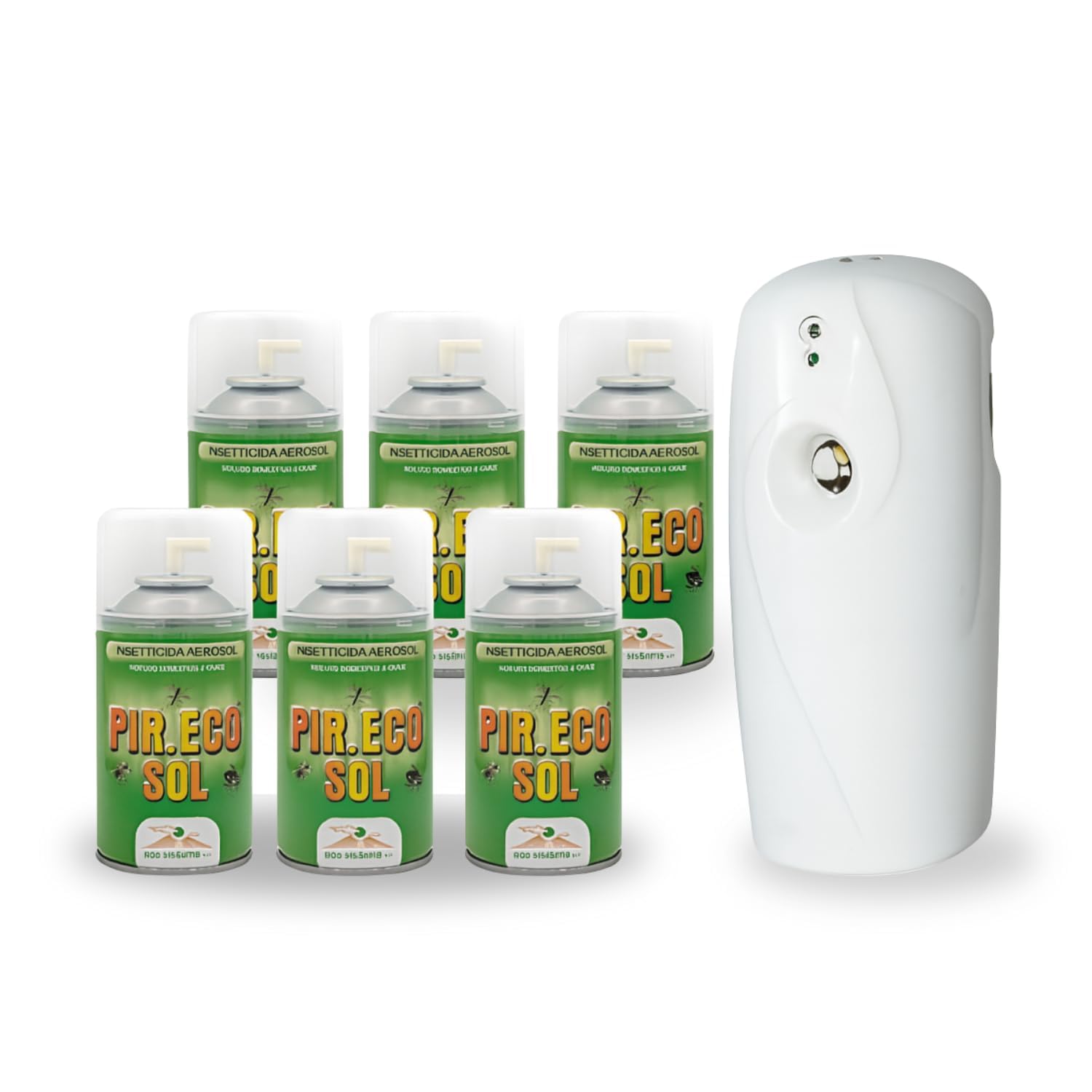 Palucart 6 bombole insetticida 250ml a Base di Piretro mosche e zanzare insetti striscianti + Erogatore night and day automatico programmabile - F