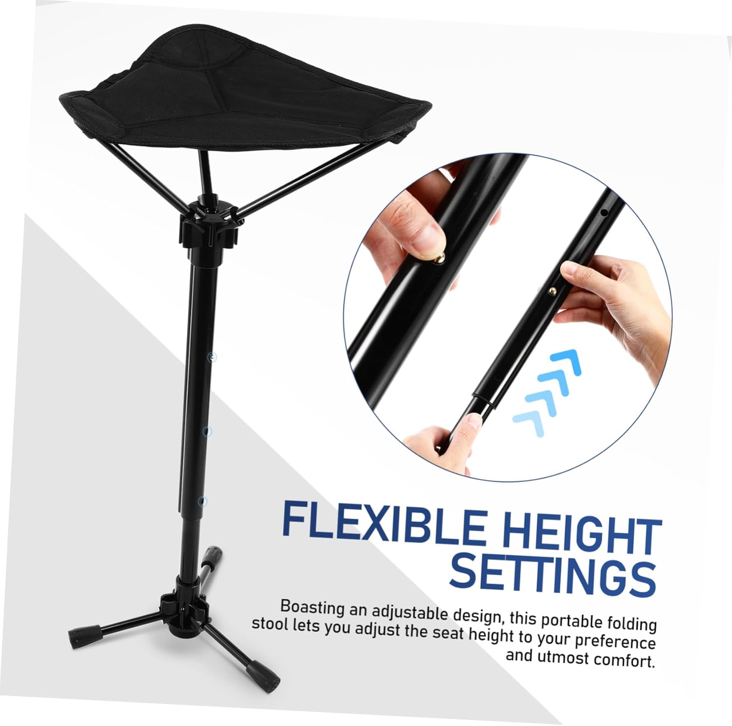 Toyvian Collapsible Folding Stool for Camping and Fishing Portable Height Adjustable Tripod Chair Compact Outdoor Seat for Adults Lightweight Garden Stool