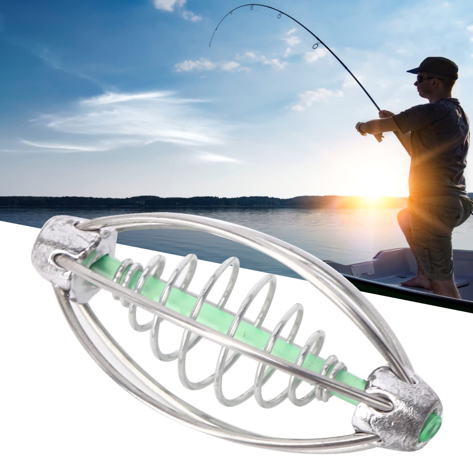 Keenso 10PCS Alimentador de Pesca Jaula de Cebo, Acero Inoxidable Alimentador de Pesca de Resorte Cebo Titular de Jaula Accesorio con Cuentas Colgantes(20g)