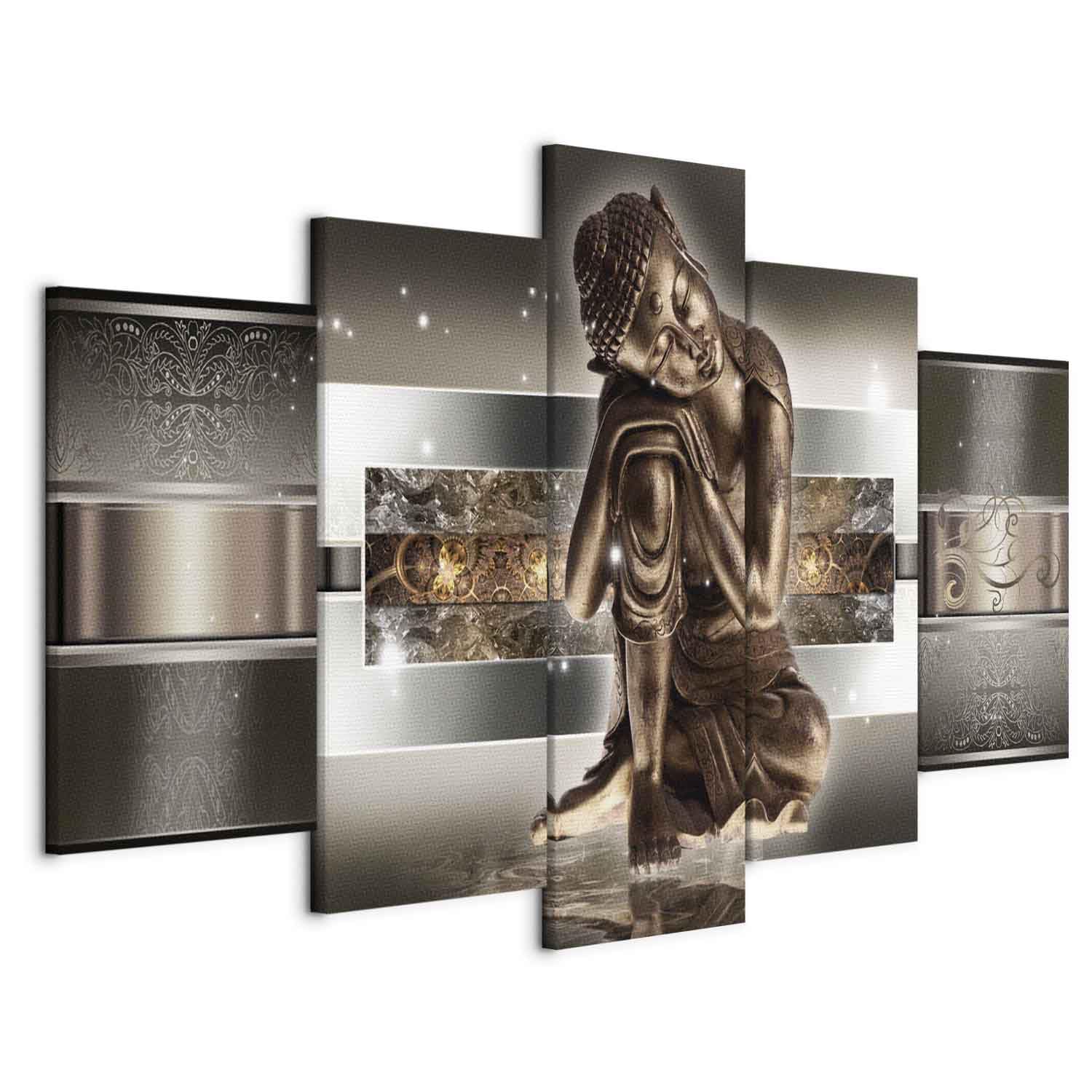 Cuadros B&D XXL - Cuadro en Lienzo Buda Zen Spa 200x100 cm Impresión de 5 Piezas Material Tejido no Tejido Cuadros para Dormitorios Decorativo Impresión Artística Decoracion de Pared Buddha 020113-289