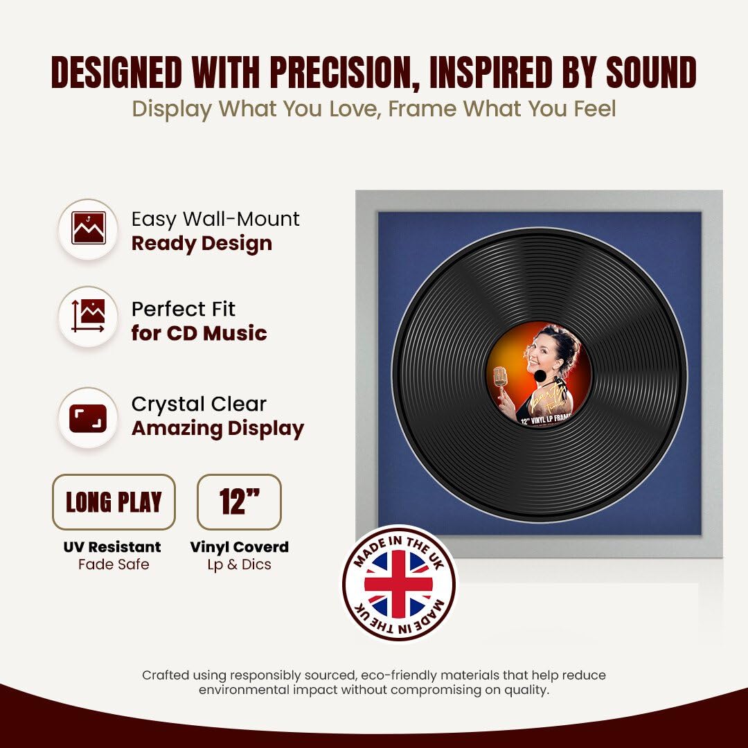 Procut Global 16x16" Silver Vinyl Record Frame for 12 Inch LP Disc- Round Display Photo Frame for Vinyl CD Records - Image 4