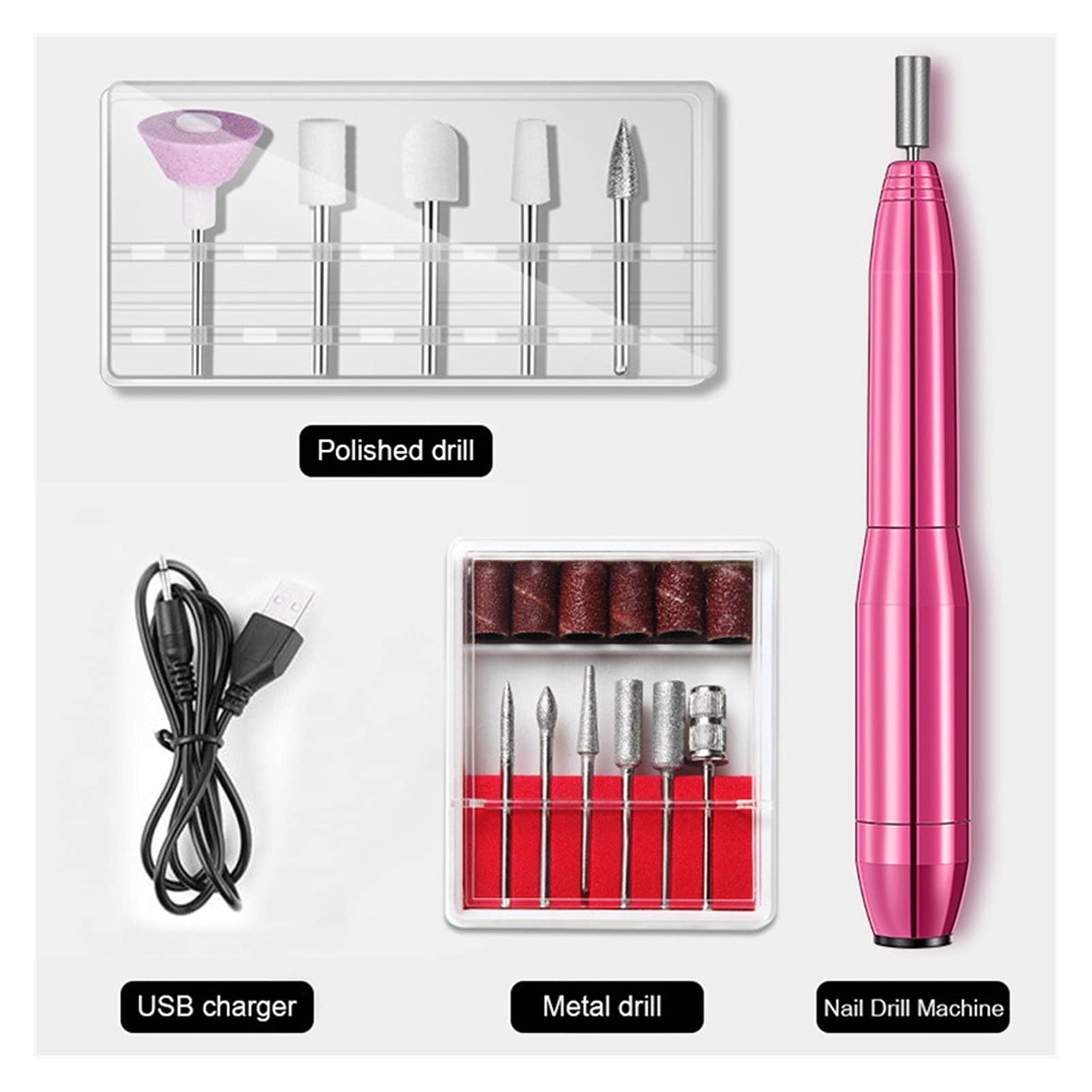 Máquina Perforadora de uñas Conjunto de la máquina Taladro uñas eléctrico portátil Máquina manicura Pedicure Set Pedicura File Nail Art Tools Kit Gel Remover Equipo(Gold USB (Plug))