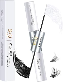 Lash Bond and Seal 10ML B&Q Eyelash Bond and Seal for Lash Clusters Long Lasting Bond and Seal Lash Glue Hold 48-72 Hours Waterproof Cluster Lash Glue Mascara Wand Bond and Seal (Black,10ML)