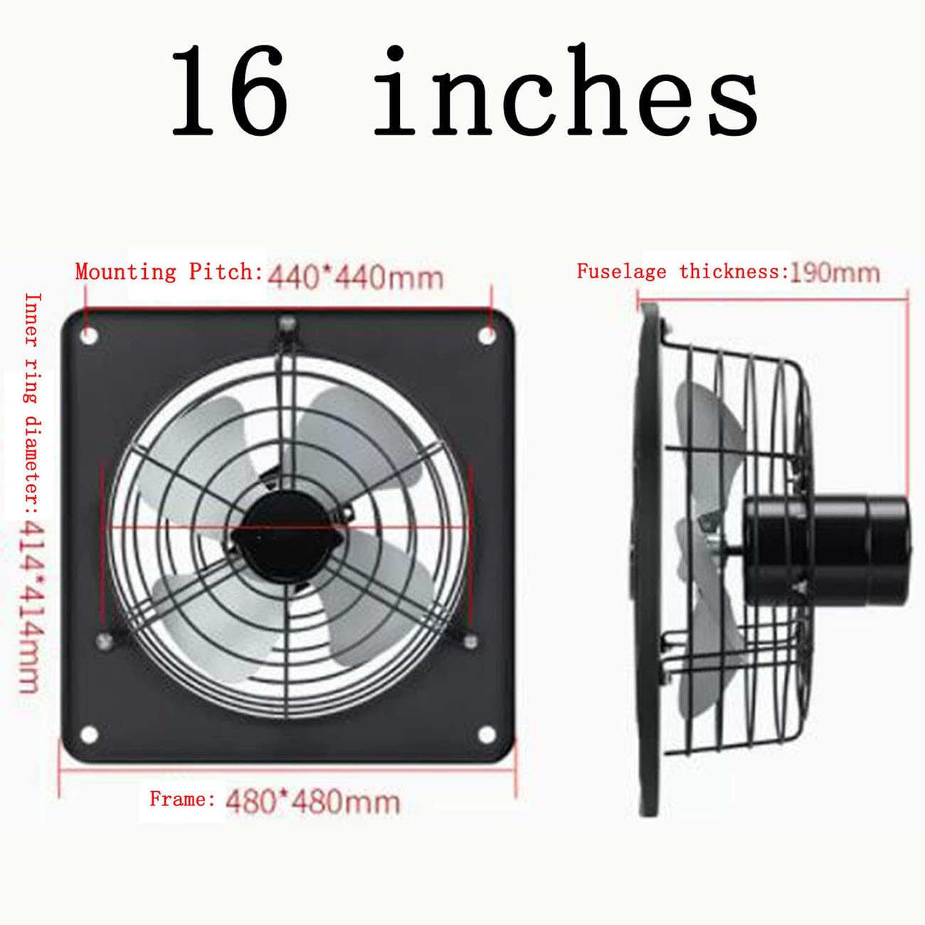 ICEMOB Aspiratore Bagno 1350 Giri/Min,Estrattore Aria Silenzioso con Scarico E Aspirazione,Ventilatore Industriale,Interruttore Indipendente,per Cucina,Magazzino,Ristorante,16 Inches